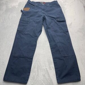 Wrangler Riggs Workwear Utility Cargo Pants Mens 35x32 Navy Blue Cotton Straight